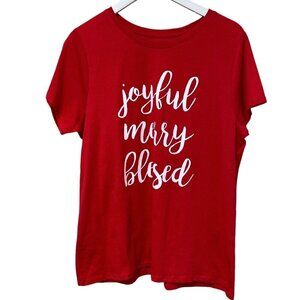 Christmas T-shirt Size Large Red Joyful Merry Blessed Holiday Graphic Tee